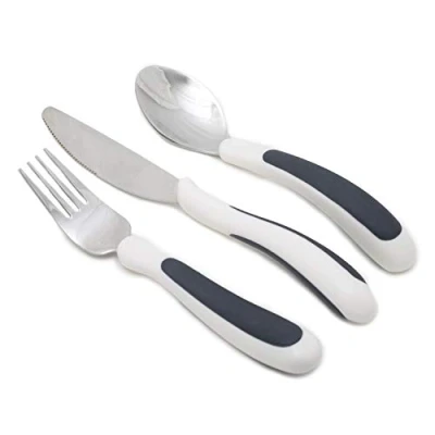 Image of NRS Healthcare M80270 Kura Care Adult Cutlery Set, Easy Grip Black &amp; White
