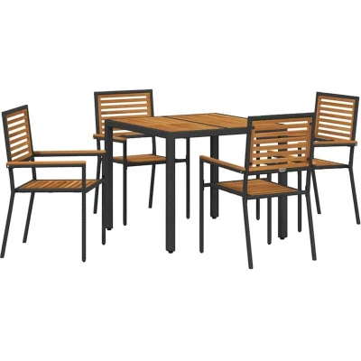 Image of vidaXL 5 Piece Garden Dining Set Black Poly Rattan Acacia