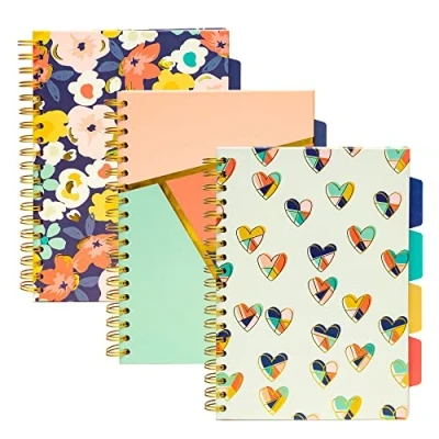 Image of Pukka Pad, Carpe Diem 5 Project Double Spiral Bound Notebook 3 Pack with Repositionable Dividers 200 Pages of 80GSM Paper Perforated Edges Floral Love, B5 10 X 7in