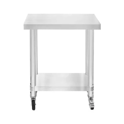 Image of KuKoo Catering Work Bench Table Stainless Steel Food Prep Kitchen Mobile 4 x Castor Wheels With 2 Brakes &amp; Adaptable Feet Adjustable Lower Shelf 3 Positions 160kg Load Capacity 60cm 30cm 80cm