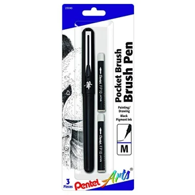 Image of Pentel Arts Pocket Brush Pen, Includes 2 Black Ink Refills (GFKP3BPA)