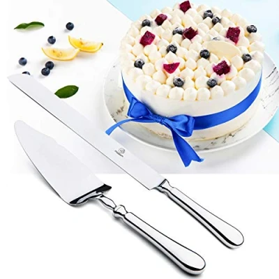 Image of OTW PAVILION 2 Piece Wedding Cake Knife and Server Set,18/10 Stainless Steel Dessert Set Pie Cutter for Birthday,Anniversary,Holiday,Baby Shower,Party