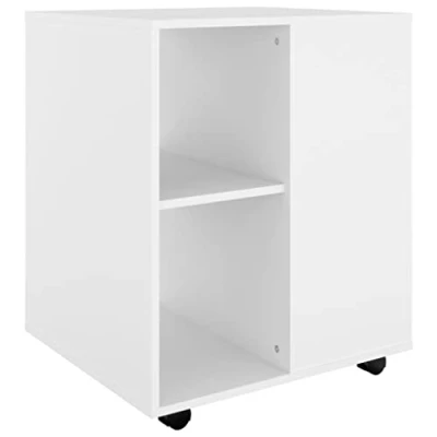 Image of vidaXL White Rolling Cabinet Compact Scandinavian Style Engineered Wood Furniture with Lockable Castors for Office, Bedroom, Living Room
