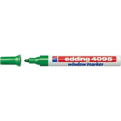 Image of edding 4095 chalk marker green 1 pen round nib 2 3 mm medium wet wipe for chalkboards, windows, glass, mirrors liquid pens opaque coverage