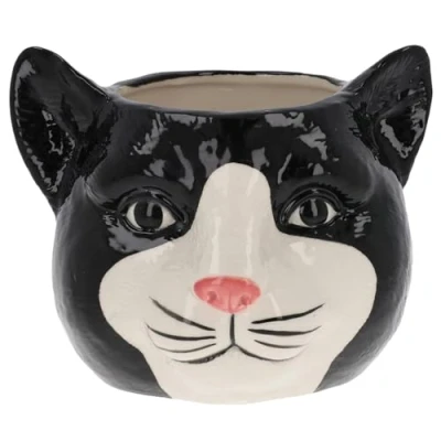 Image of Shudehill Giftware Moggy Pots Planter Black &amp; White or Ginger Cute Cat Plant Pot (Black White)