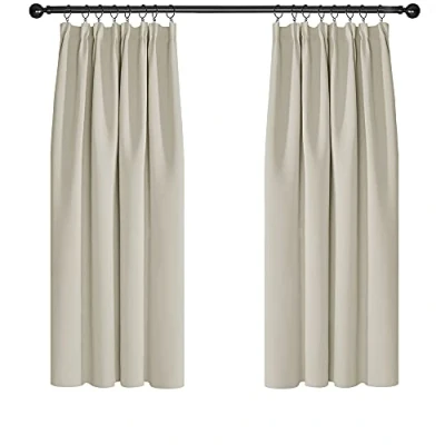 Image of Deconovo Blackout Curtains Super Soft Thermal Insulated Energy Saving Pencil Pleat for Bedroom 66x54 Inch Light Beige 2 Panels