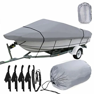 Image of Schleuder Boat Cover Heavy Duty 420D Waterproof Canvas Trailable Cover, Fits V Hull Tri Runabout (11 13FT V)