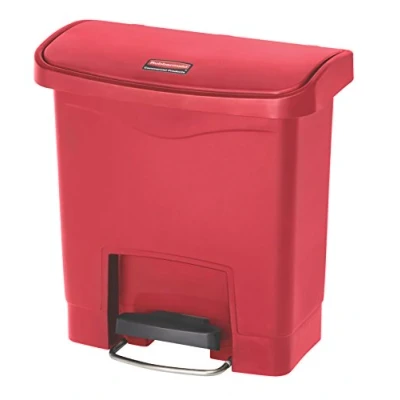 Image of Rubbermaid Commercial Products Slim Jim Step on Resin Front Waste Receptacle Bin 15 Litre Red 1883563
