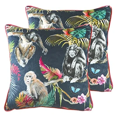 Image of Evans Lichfield Jungle Monkey Cushions (Twin Pack) Blue Size 43 cm x