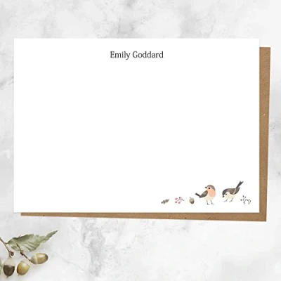 Image of Personalised A6 Note Cards Winter Robin Pack of 10. Correspondence Cards, PenPal, Family, Friends, Thank You, Christmas, Whimsical. Envelopes Included.