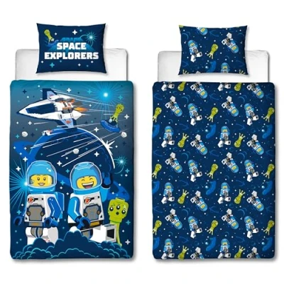 Image of Official Licensed LEGO® City Single Childs Duvet Cover Set Combo Space Reversible 2 Sided Bedding Including Matching Pillow Case Polycotton Design