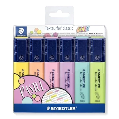 Image of STAEDTLER 364 CWP6 Textsurfer Classic Pastel Highlighters Assorted Colours (Pack of 6)