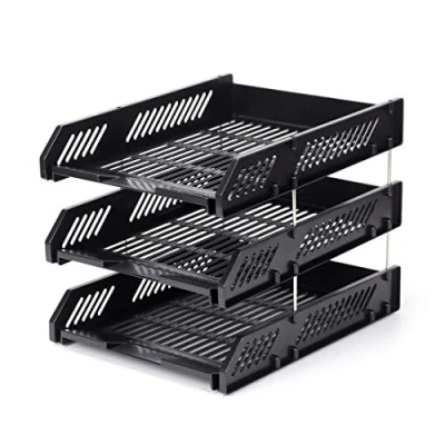Image of 3 Tier Black Office Filing Trays Desk File A4 Document Letter Rack Paper Storage Organiser Holder