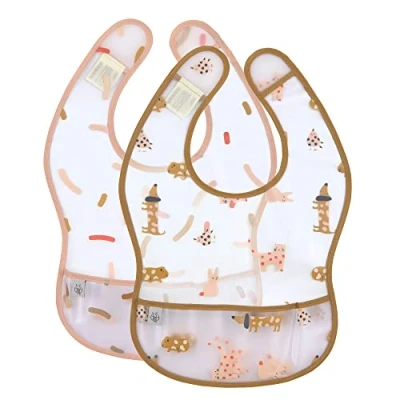 Image of LÄSSIG Baby Bibs Set of 2 with Crumb Protection Water Repellent/Little Mateys Sicy Orange