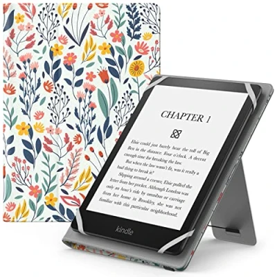 Image of MoKo Universal Case for 6&quot;,6.8&quot;,7&quot; Kindle eReaders Kindle/Kobo/Voyaga/Lenovo/Sony E Book Reader, Lightweight PU Leather Folio Shell Cover Case, with Hand Strap/Kickstand, Flowers