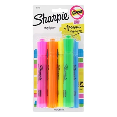 Image of Sharpie Tank Highlighters, Chisel Tip, Assorted Colors, 4 Count + 1 Bonus