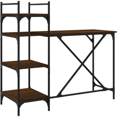 Image of vidaXL Computer Desk with Shelves Brown Oak 120x47x109 cm