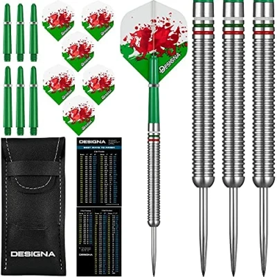 Image of Designa D0729 Patriot 22g Premium 90% Tungsten Straight Barrel National Flag Darts, Wales, Silver