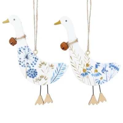 Image of Gisela Graham Set of 2 Blue Meadow Geese Wooden Easter Decorations