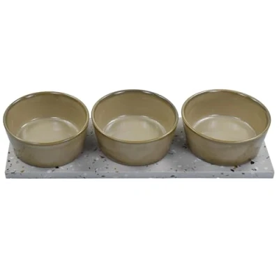Image of Lesser &amp; Pavey Terrazzo Snack Bowl with Serving Platter for Dishes Premium Soup Round Square and Rectangle Base Bowls in Set of 3 Elements