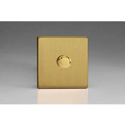 Image of Varilight V Pro Screwless Brushed Brass 1 Gang LED Trailing Edge Dimmer Switch or 2 Way