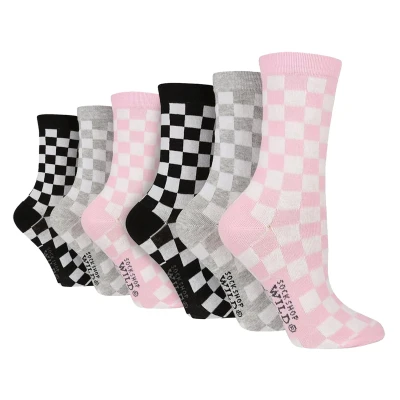 Image of WILDFEET 6 Pair Multipack Ladies Fun Design Socks Cute Novelty Animal Pattern (4 8, Checkered)