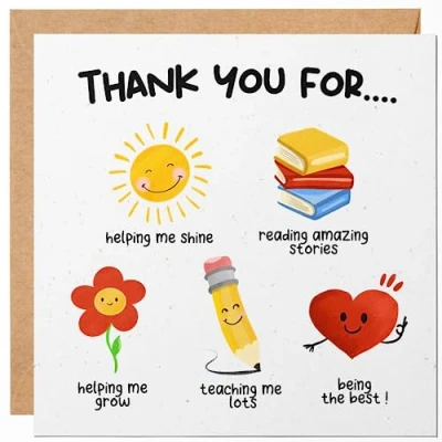 Image of Teacher Thank You Card Cute for Helping Me Grow from Children Teaching, Growing Together, Nursery