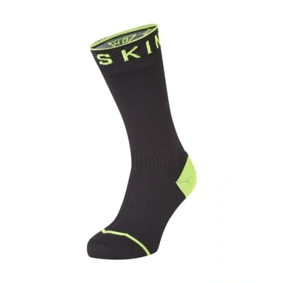 Image of SEALSKINZ Unisex Briston Waterproof All Weather Mid Length Sock With Hydrostop, Neon Yellow, M EU