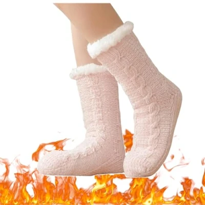 Image of Foozie Socks, Socks for Women, The Christmas Cozy Soft Thick Fuzzy Non Slip (Pink,One size)
