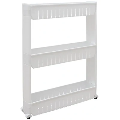 Image of EYEPOWER Slim Storage Trolley Rolling Schelf Kitchen Bathroom Rack 3 Tier White