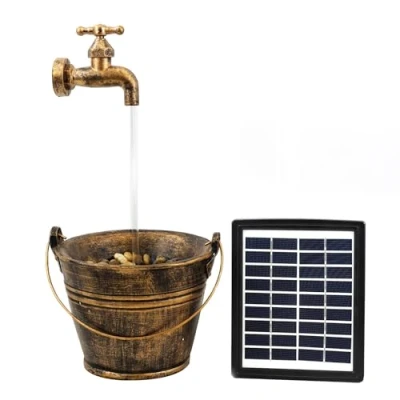 Image of Solar Outdoor Garden Fountain Water Feature LED Polyresin Statues Home Decoration Bucket Tap