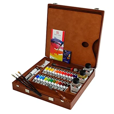 Image of Van Gogh Wooden box oil paintings 24 tubes of 20 ml + 2 60 auxiliary accessories