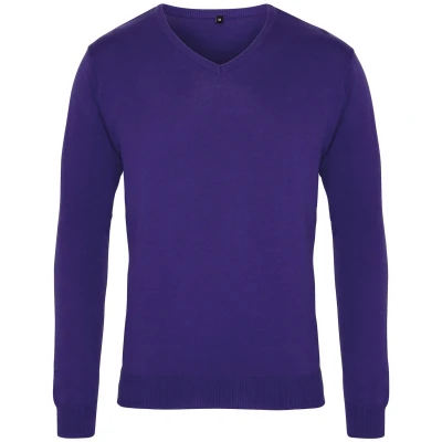 Image of Premier Mens V Neck Knitted Sweater (Purple) Size Medium