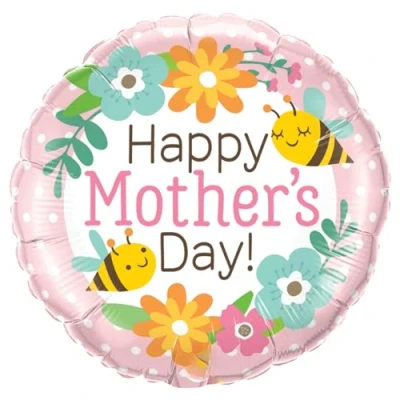 Image of Qualatex 17539 Mother&#039;s Day Bees &amp; Flowers 18&quot; Round Shaped Foil Balloon