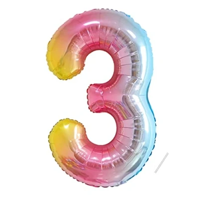 Image of Number Balloons 3,Rainbow 3 Balloon 40 Inch Giant Helium Foil for Boys Girls Party Decor Birthday Anniversary Graduation Decorations Supplies
