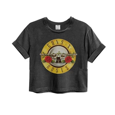 Image of Amplified Guns N Roses Drum Crop Top, Charcoal, M