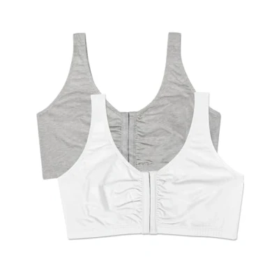 Image of Fruit of the Loom Women&#039;s Front Close Builtup Sports Bra, Heather Grey/White, 34