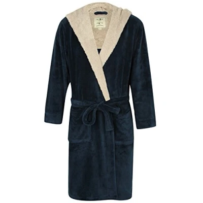 Image of John Christian Men&#039;s Warm Hooded Fleece Dressing Gown Blue Marl (X Large)