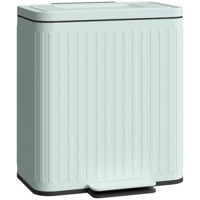 Image of HOMCOM Dual Kitchen Bin, 2 x 20L Double Bin for Recycling and Waste, Fingerprint proof Pedal with Soft Close Lid, Removable Inner Buckets, Light Green
