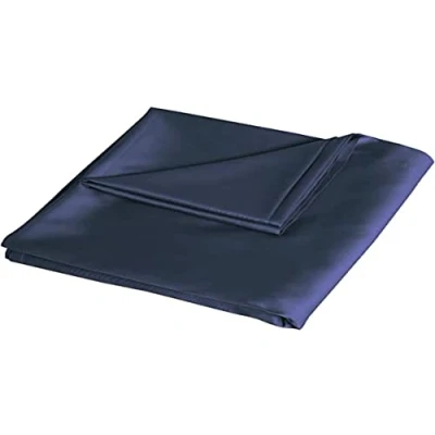 Image of Sleepdown Flat Sheet 100% Cotton Sateen Soft Cosy 300 Thread Count Luxury Bedding Bedsheet Bed Linen Navy Blue Single (180cm x 240cm), 5056242826125