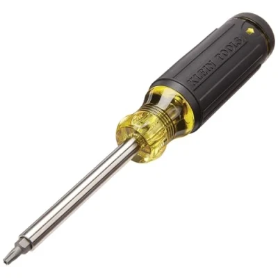 Image of Klein Tools 32307 Multi bit Tamperproof Screwdriver, 27 in 1 Tool with Torx, Hex, Torq and Spanner Bits 1/4 Inch Nut Driver, Black/Yellow