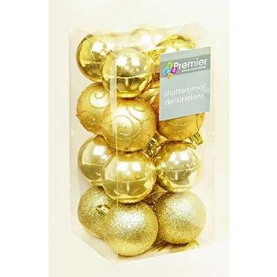 Image of 16 x Champagne Gold shatterproof Christmas tree Baubles Decorations Mixed finishes