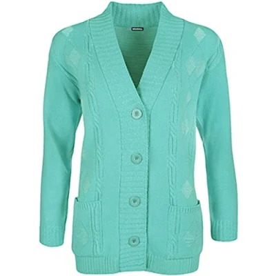 Image of High Street Fashion ® New Womens Ladies Matching Button Long Sleeve Pocket Top Knitted Cardigan Ideal for Casual and Formal wear Size UK 14 16 18 20 22 24 26 28 (22 24, Aqua, Numeric_22)