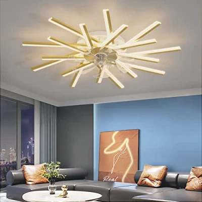 Image of Ceiling Fans with Lights and Remote APP Control Reversible DC Large Lamps Dimmable 6 Speed Fan Light for Living Room Bedroom, Gold, 92cm