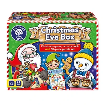 Image of Orchard Toys Christmas Eve box, Game, Jigsaw and Activity Colouring Book in one Ideal Advent Gift for kids age 3 6
