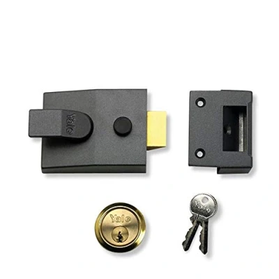 Image of Yale Deadlocking Nightlatch, 60 mm Backset, Dark Metallic Finish, High Security, Key Lock, Brass Cylinder