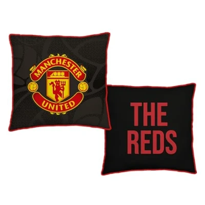 Image of Manchester United FC Character World Official Red Cushion, Super Soft Reversible 2 Sided, Football Club Crest Design, Perfect For Any Bedroom, Sofa or on the Bed 40cm x
