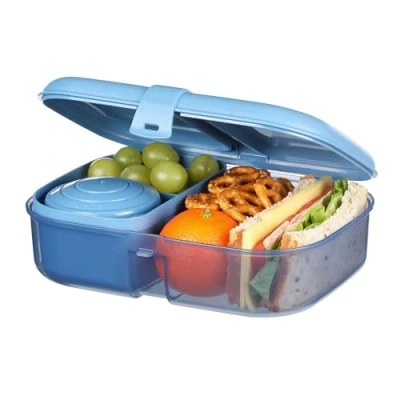 Image of Sistema Ocean Bound Plastic Bento Box 1.1 L Lunch with Yoghurt/Fruit Pot and Compartments BPA Free Teal Stone OR Mountain Blue (Not Selectable)