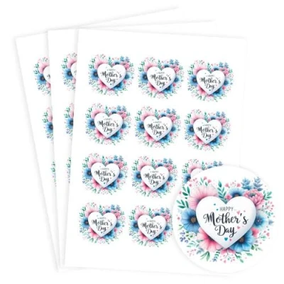 Image of Mother&#039;s Day Blue Flowers Round Stickers 60mm Sheet of 12