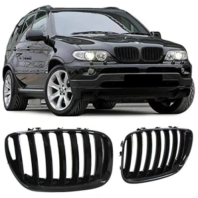 Image of X5 E53 2004 2006 Front Glossy Black Kidney Bumper Hood Grille Pair